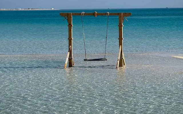 Turquoise lagoon and white sand at Orange Bay on Giftun Island near Hurghada