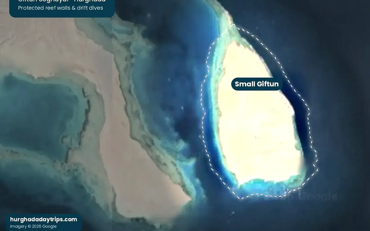 Satellite map of Small Giftun (Giftun Soghayar) island near Hurghada